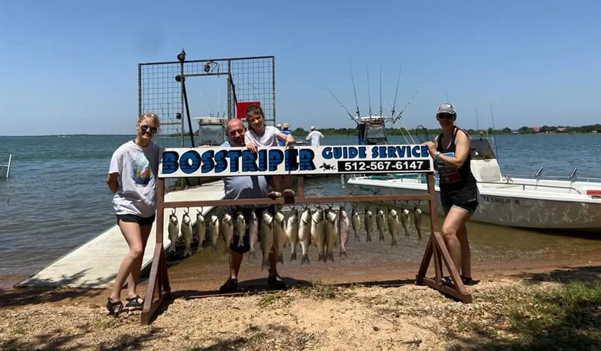group of people with a company signage for fishing guide services for fishing practices